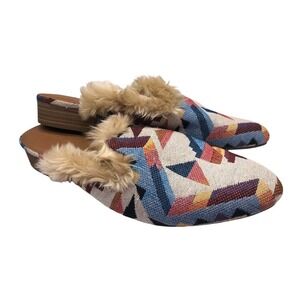 Universal Thread Litzy Faux Fur Backless Printed Mules in White Size 11 Shoes